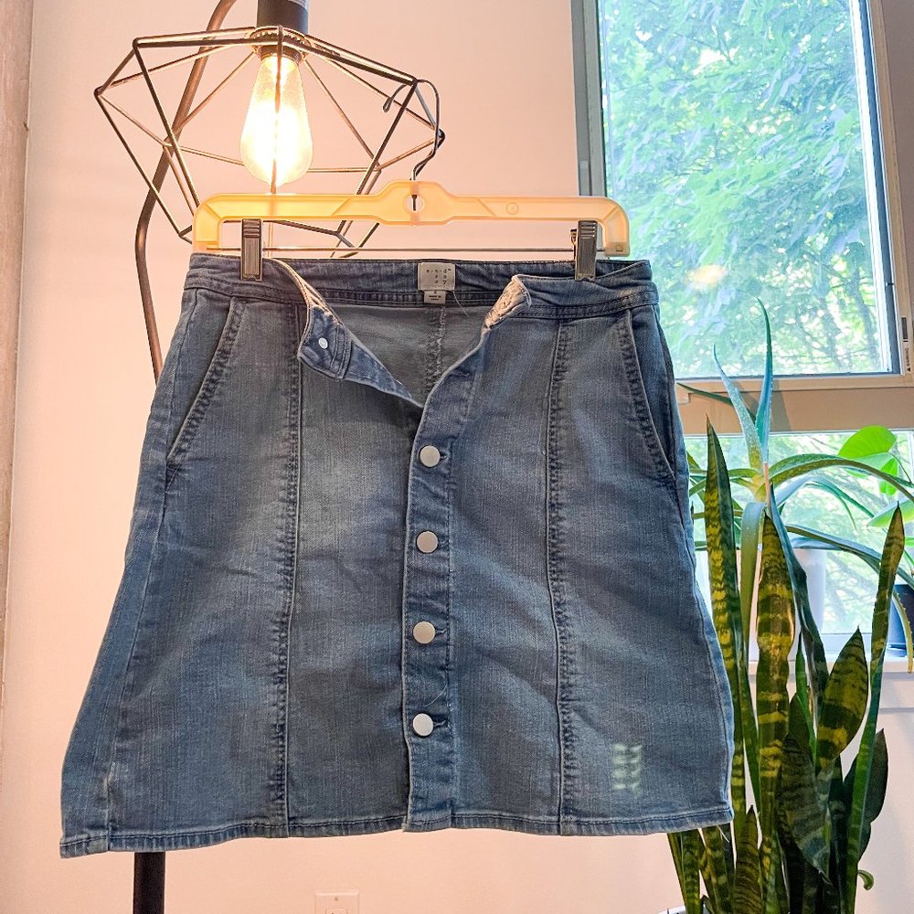 Button-Front Denim Skirt